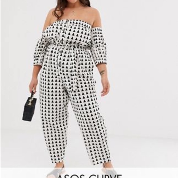 ASOS Curve Pants - ASOS Curve Off-Shoulder Abstract Jumpsuit